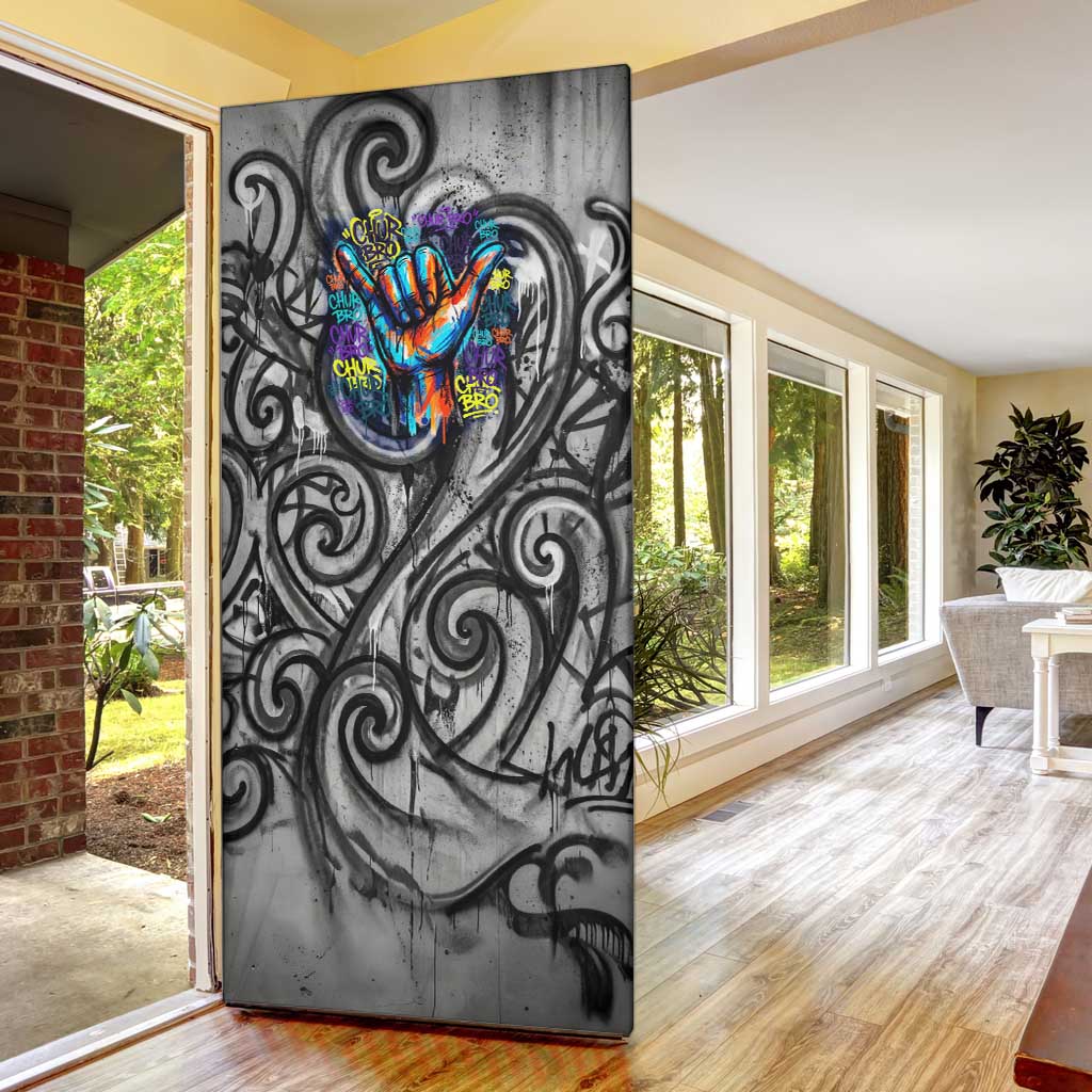 Chur Bro Shaka Sign Door Cover New Zealand Koru Colorful Graffiti Splash TS04 - Polynesian Pride