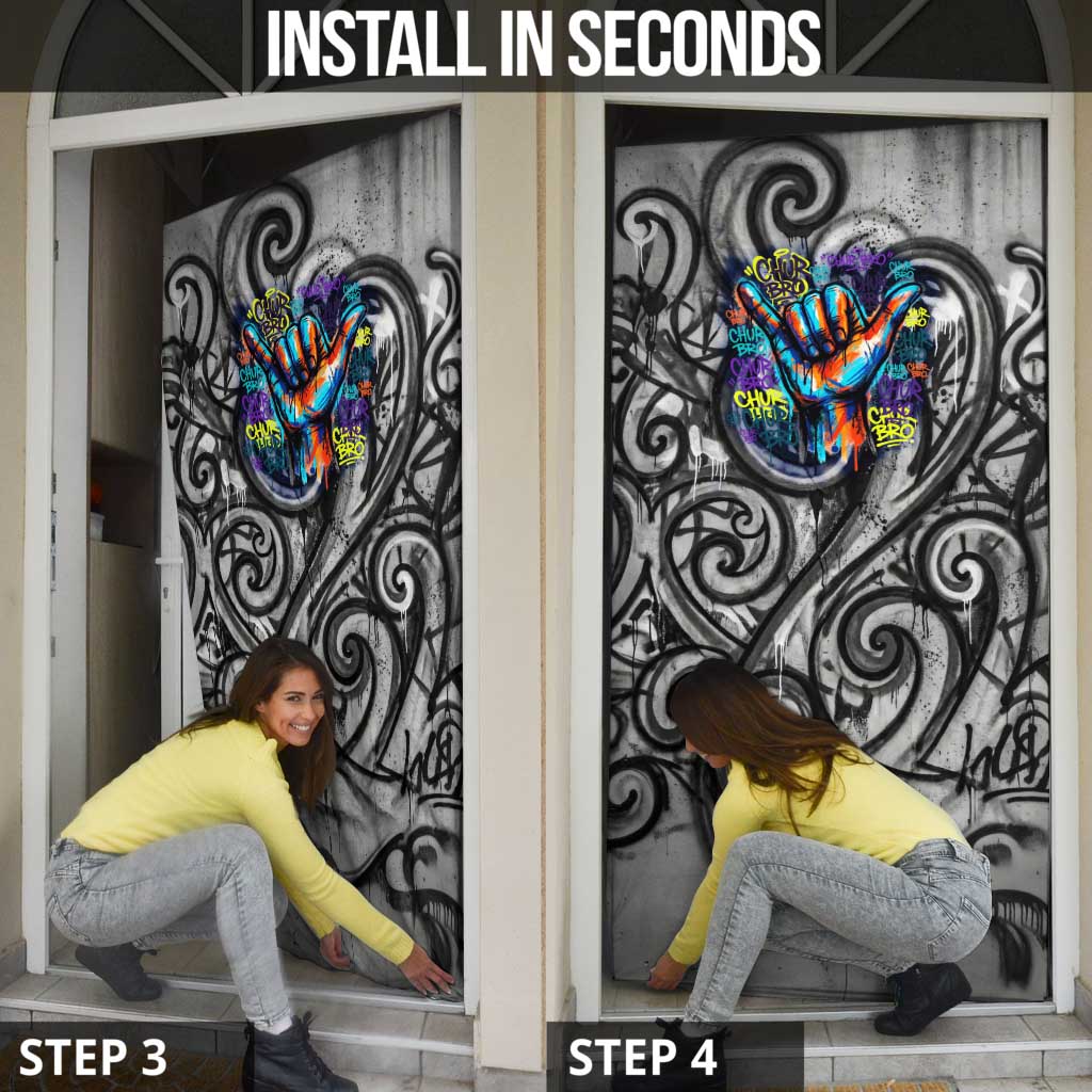 Chur Bro Shaka Sign Door Cover New Zealand Koru Colorful Graffiti Splash TS04 - Polynesian Pride