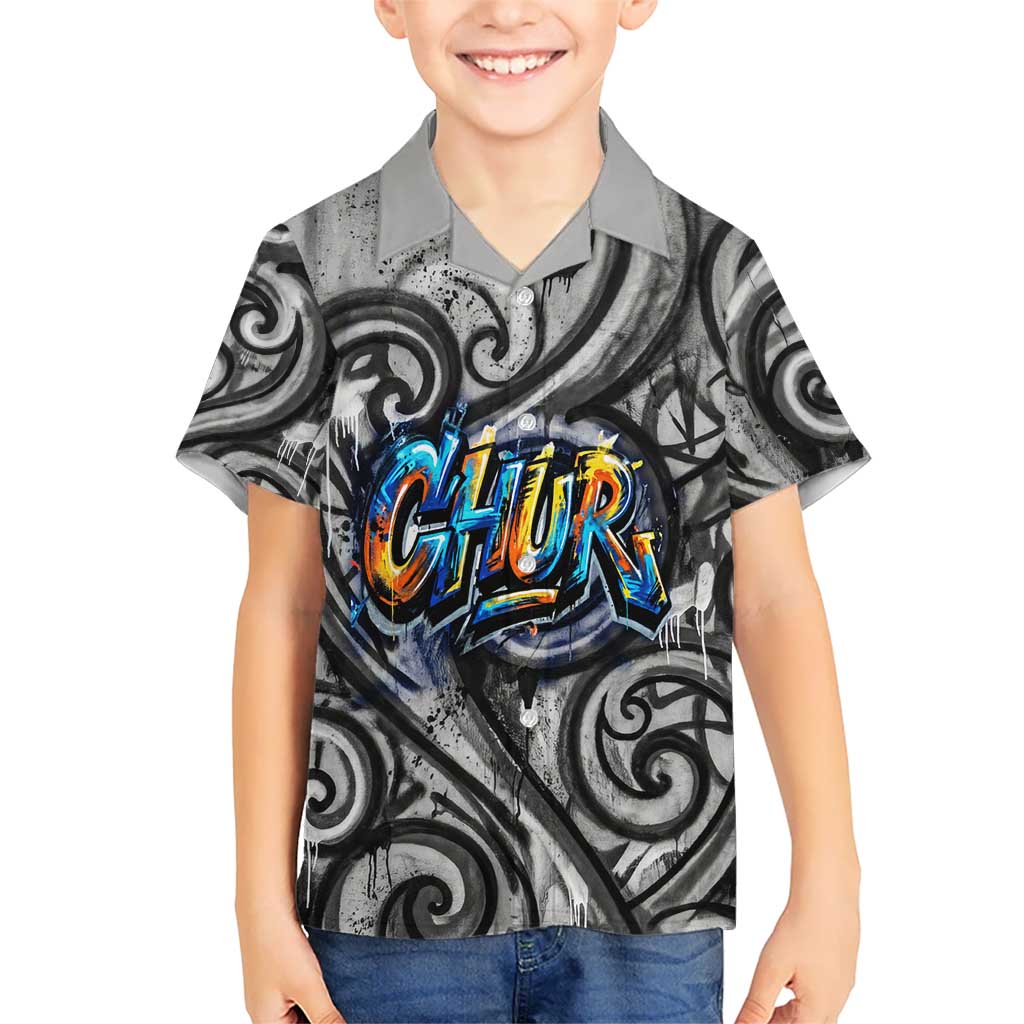 Chur Bro Shaka Sign Family Matching Off The Shoulder Long Sleeve Dress and Hawaiian Shirt New Zealand Koru Colorful Graffiti Splash TS04 Son's Shirt Multicolor - Polynesian Pride