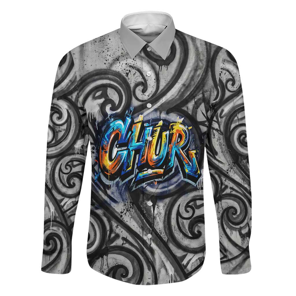 Chur Bro Shaka Sign Family Matching Off Shoulder Maxi Dress and Hawaiian Shirt New Zealand Koru Colorful Graffiti Splash TS04 Dad's Shirt - Long Sleeve Multicolor - Polynesian Pride