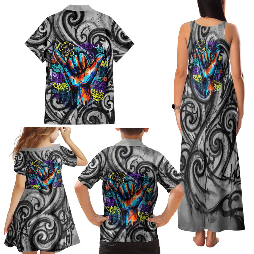 Chur Bro Shaka Sign Family Matching Tank Maxi Dress and Hawaiian Shirt New Zealand Koru Colorful Graffiti Splash TS04 - Polynesian Pride