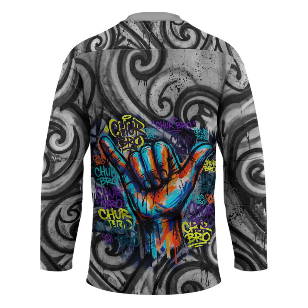 Chur Bro Shaka Sign Hockey Jersey New Zealand Koru Colorful Graffiti Splash TS04 - Polynesian Pride
