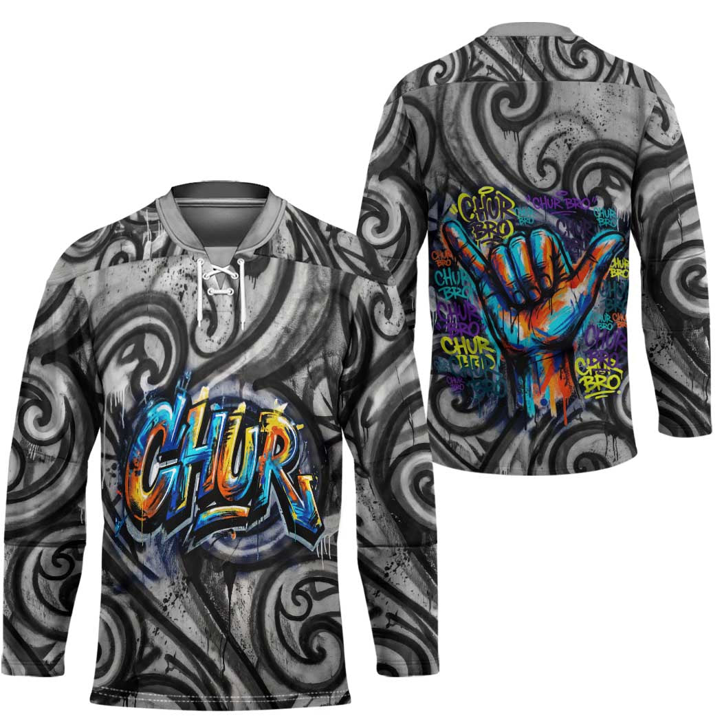 Chur Bro Shaka Sign Hockey Jersey New Zealand Koru Colorful Graffiti Splash TS04 - Polynesian Pride