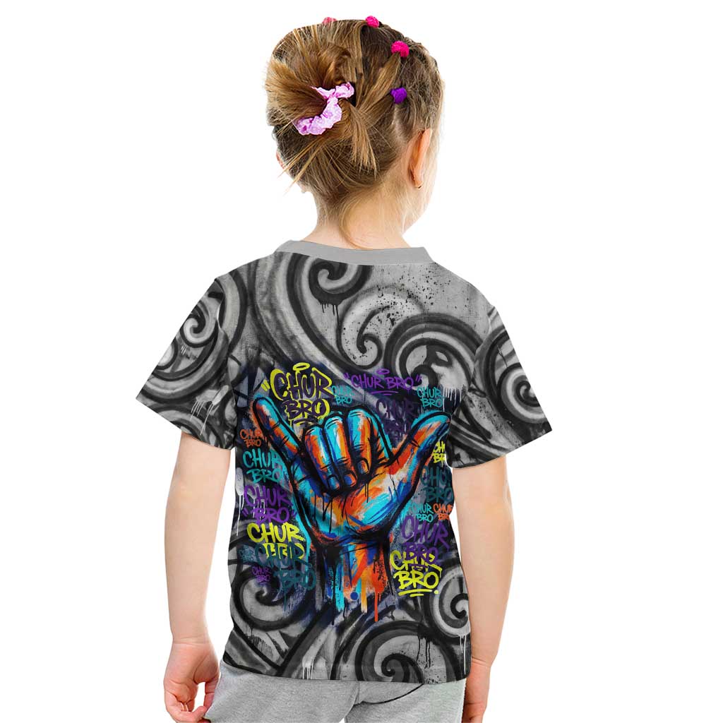 Chur Bro Shaka Sign Kid T Shirt New Zealand Koru Colorful Graffiti Splash TS04 - Polynesian Pride