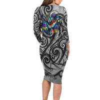 Chur Bro Shaka Sign Long Sleeve Bodycon Dress New Zealand Koru Colorful Graffiti Splash TS04 - Polynesian Pride