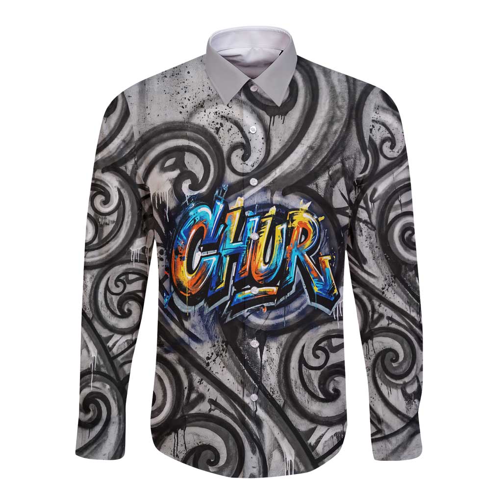 Chur Bro Shaka Sign Long Sleeve Button Shirt New Zealand Koru Colorful Graffiti Splash TS04 Unisex Multicolor - Polynesian Pride