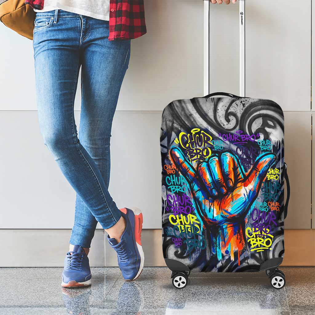 Chur Bro Shaka Sign Luggage Cover New Zealand Koru Colorful Graffiti Splash TS04 - Polynesian Pride