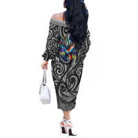 Chur Bro Shaka Sign Off The Shoulder Long Sleeve Dress New Zealand Koru Colorful Graffiti Splash TS04 - Polynesian Pride