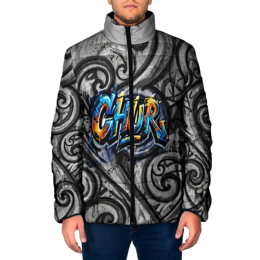 Chur Bro Shaka Sign Padded Jacket New Zealand Koru Colorful Graffiti Splash TS04 Men Multicolor - Polynesian Pride