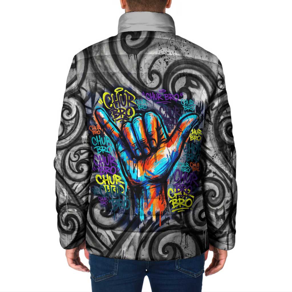 Chur Bro Shaka Sign Padded Jacket New Zealand Koru Colorful Graffiti Splash TS04 - Polynesian Pride