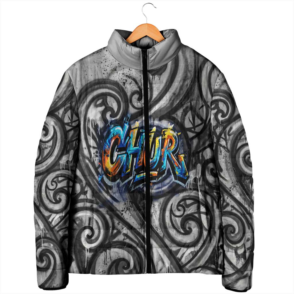 Chur Bro Shaka Sign Padded Jacket New Zealand Koru Colorful Graffiti Splash TS04 - Polynesian Pride
