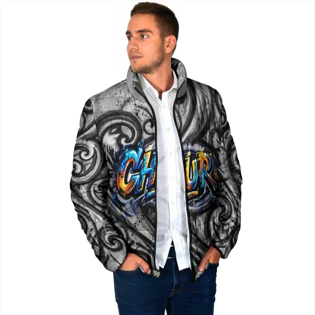 Chur Bro Shaka Sign Padded Jacket New Zealand Koru Colorful Graffiti Splash TS04 - Polynesian Pride