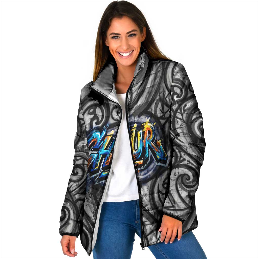 Chur Bro Shaka Sign Padded Jacket New Zealand Koru Colorful Graffiti Splash TS04 Women Multicolor - Polynesian Pride