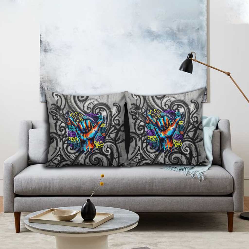Chur Bro Shaka Sign Pillow Cover New Zealand Koru Colorful Graffiti Splash