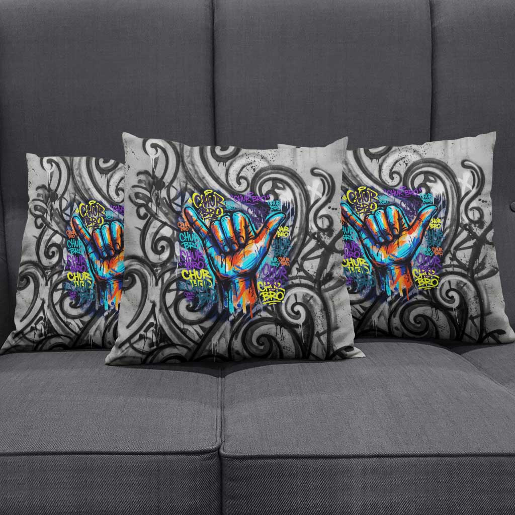 Chur Bro Shaka Sign Pillow Cover New Zealand Koru Colorful Graffiti Splash