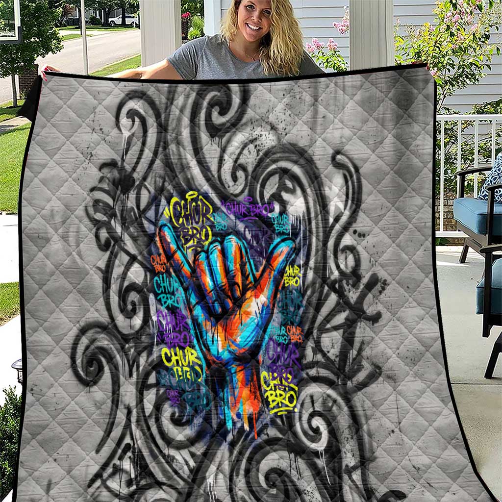 Chur Bro Shaka Sign Quilt New Zealand Koru Colorful Graffiti Splash