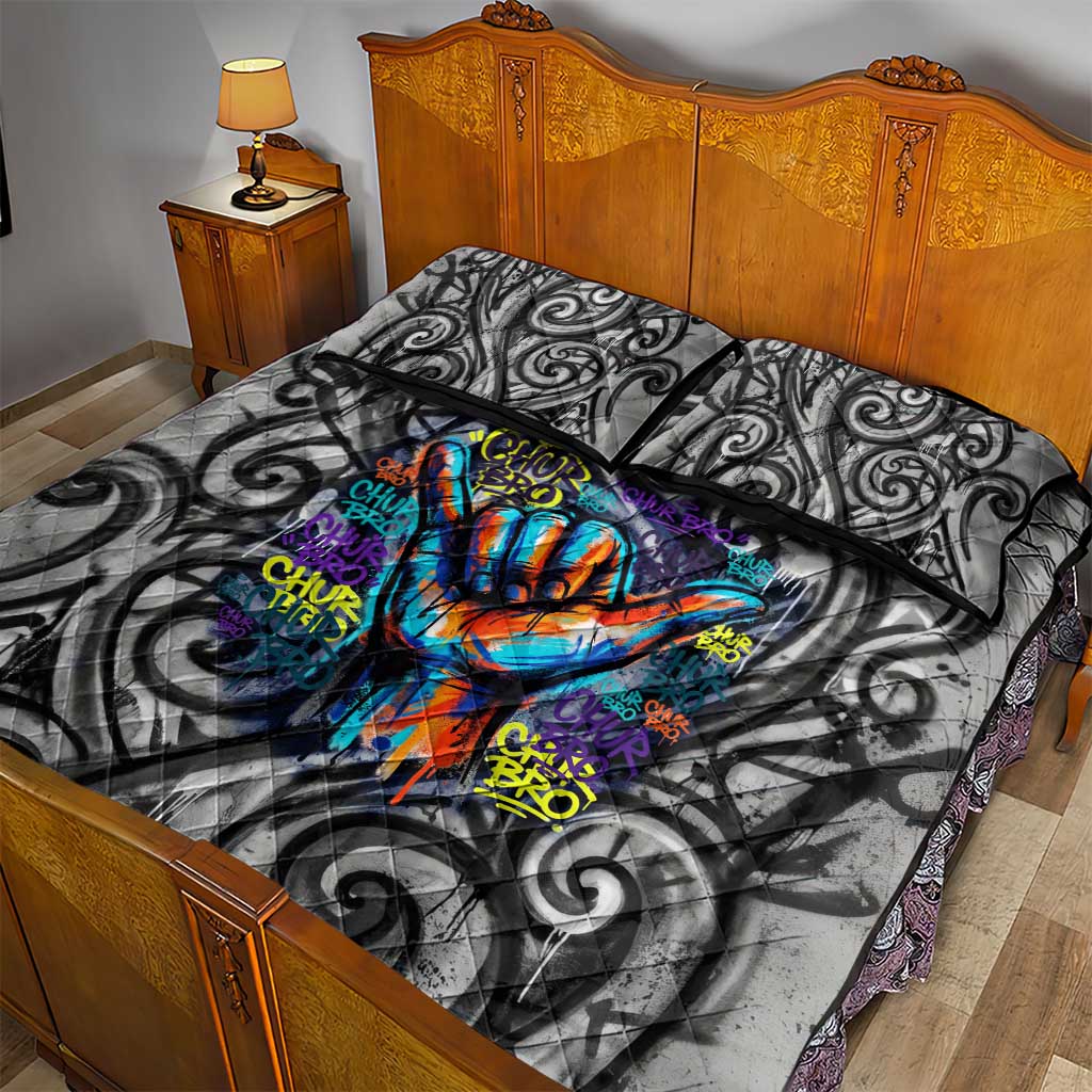Chur Bro Shaka Sign Quilt Bed Set New Zealand Koru Colorful Graffiti Splash