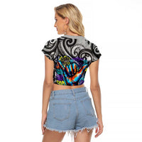Chur Bro Shaka Sign Raglan Cropped T Shirt New Zealand Koru Colorful Graffiti Splash TS04 - Polynesian Pride