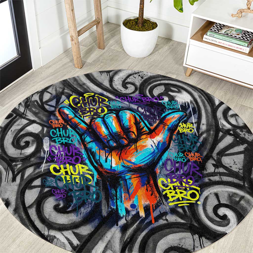 Chur Bro Shaka Sign Round Carpet New Zealand Koru Colorful Graffiti Splash TS04 Multicolor - Polynesian Pride
