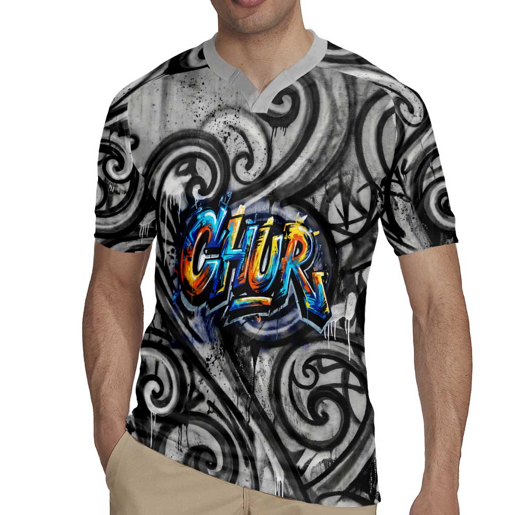 Chur Bro Shaka Sign Rugby Jersey New Zealand Koru Colorful Graffiti Splash
