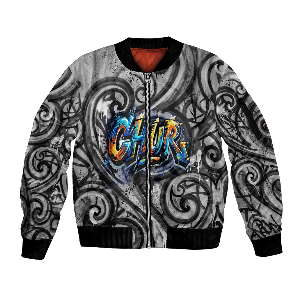 Chur Bro Shaka Sign Sleeve Zip Bomber Jacket New Zealand Koru Colorful Graffiti Splash TS04 Unisex Multicolor - Polynesian Pride