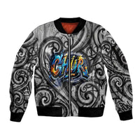 Chur Bro Shaka Sign Sleeve Zip Bomber Jacket New Zealand Koru Colorful Graffiti Splash TS04 Unisex Multicolor - Polynesian Pride
