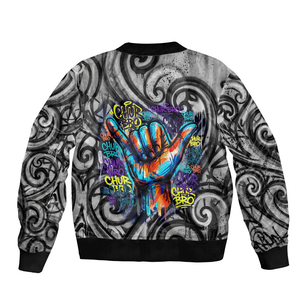 Chur Bro Shaka Sign Sleeve Zip Bomber Jacket New Zealand Koru Colorful Graffiti Splash TS04 - Polynesian Pride