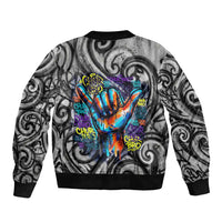 Chur Bro Shaka Sign Sleeve Zip Bomber Jacket New Zealand Koru Colorful Graffiti Splash TS04 - Polynesian Pride