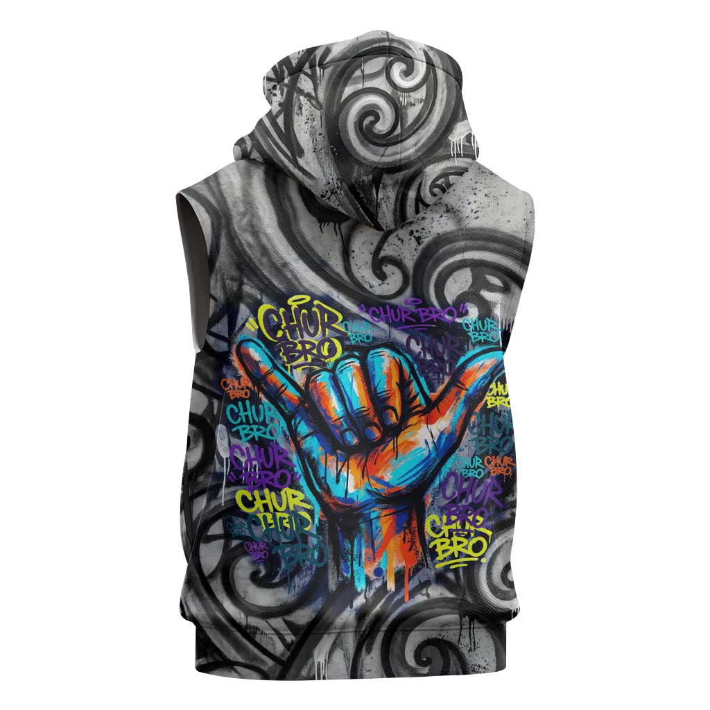 Chur Bro Shaka Sign Sleeveless Hoodie New Zealand Koru Colorful Graffiti Splash TS04 - Polynesian Pride