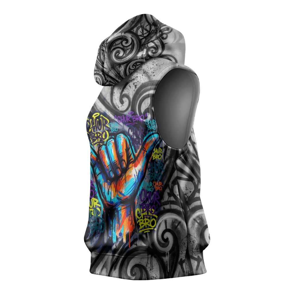 Chur Bro Shaka Sign Sleeveless Hoodie New Zealand Koru Colorful Graffiti Splash TS04 - Polynesian Pride