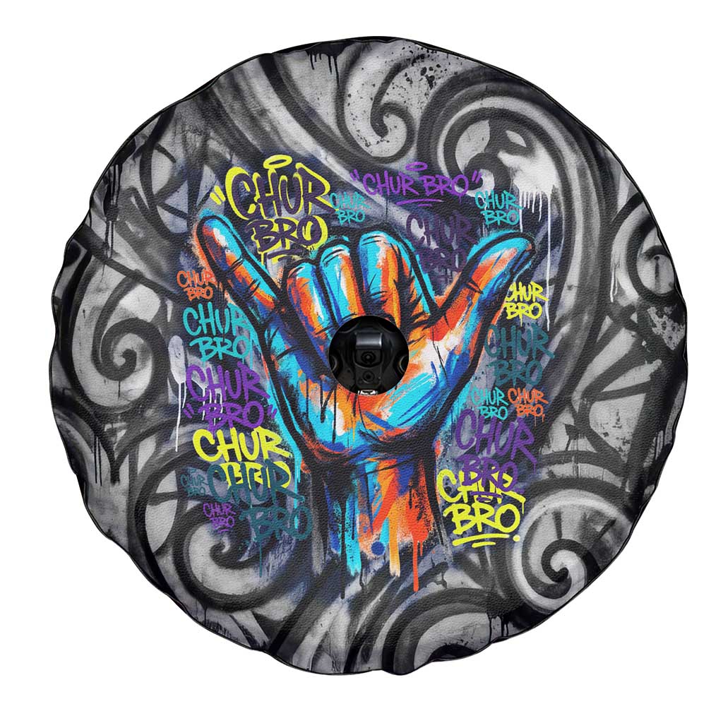 Chur Bro Shaka Sign Spare Tire Cover New Zealand Koru Colorful Graffiti Splash TS04 - Polynesian Pride