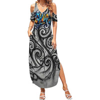 Chur Bro Shaka Sign Summer Maxi Dress New Zealand Koru Colorful Graffiti Splash TS04 Women Multicolor - Polynesian Pride