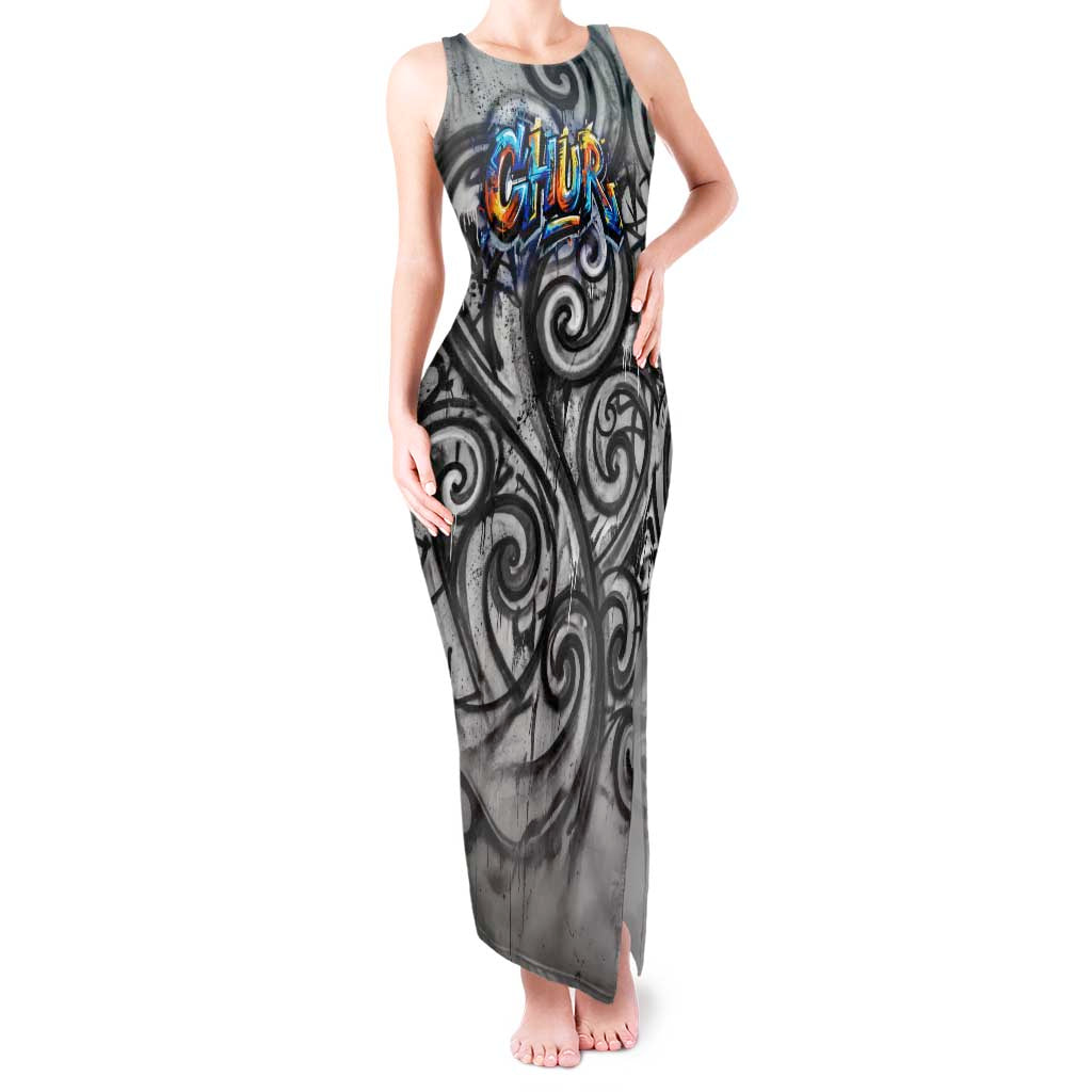 Chur Bro Shaka Sign Tank Maxi Dress New Zealand Koru Colorful Graffiti Splash TS04 Women Multicolor - Polynesian Pride