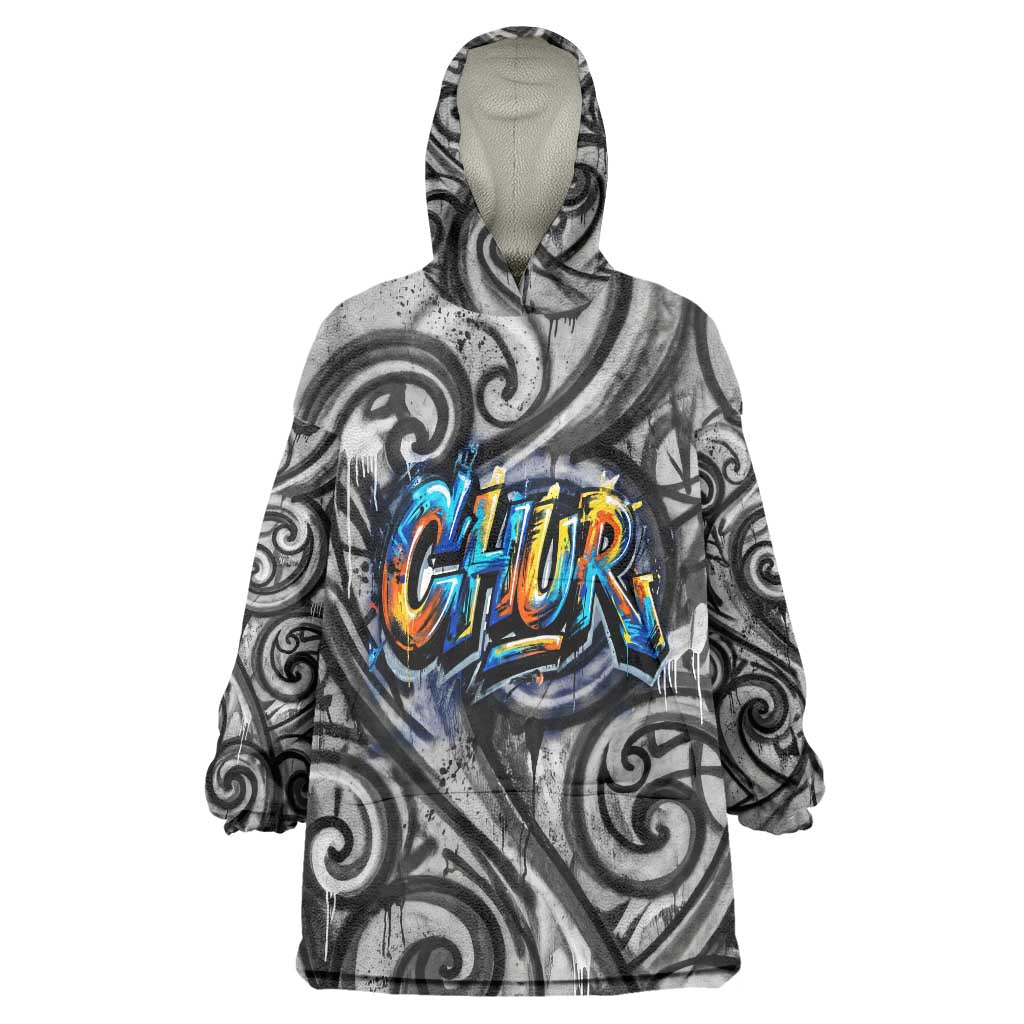 Chur Bro Shaka Sign Wearable Blanket Hoodie New Zealand Koru Colorful Graffiti Splash