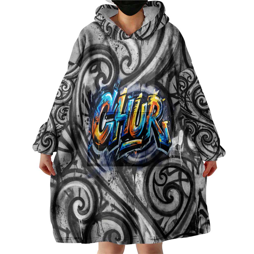 Chur Bro Shaka Sign Wearable Blanket Hoodie New Zealand Koru Colorful Graffiti Splash