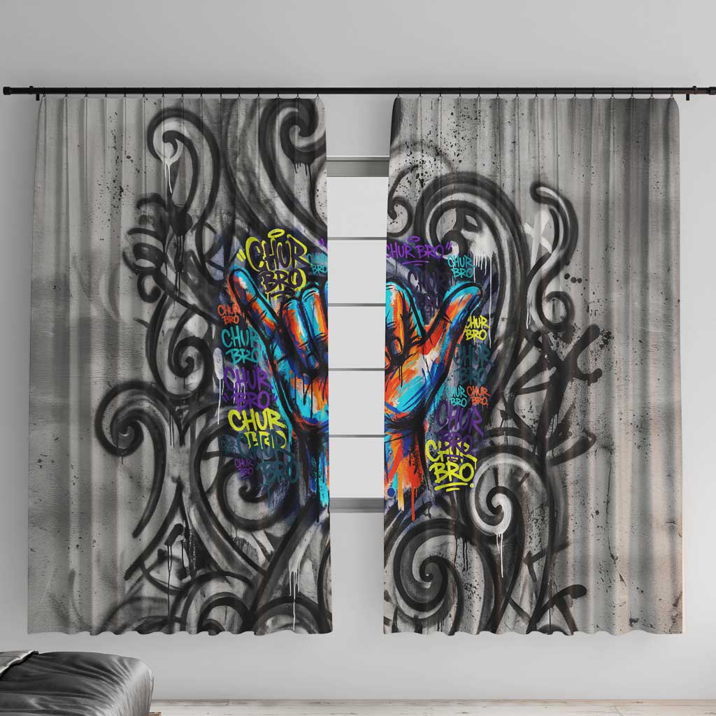 Chur Bro Shaka Sign Window Curtain New Zealand Koru Colorful Graffiti Splash TS04 With Hooks Multicolor - Polynesian Pride