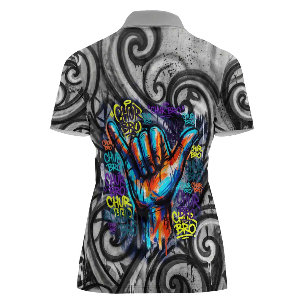 Chur Bro Shaka Sign Women Polo Shirt New Zealand Koru Colorful Graffiti Splash TS04 - Polynesian Pride