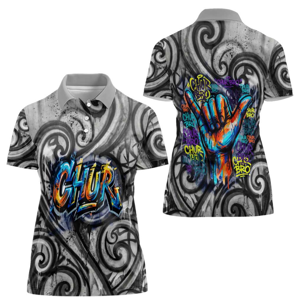 Chur Bro Shaka Sign Women Polo Shirt New Zealand Koru Colorful Graffiti Splash TS04 - Polynesian Pride