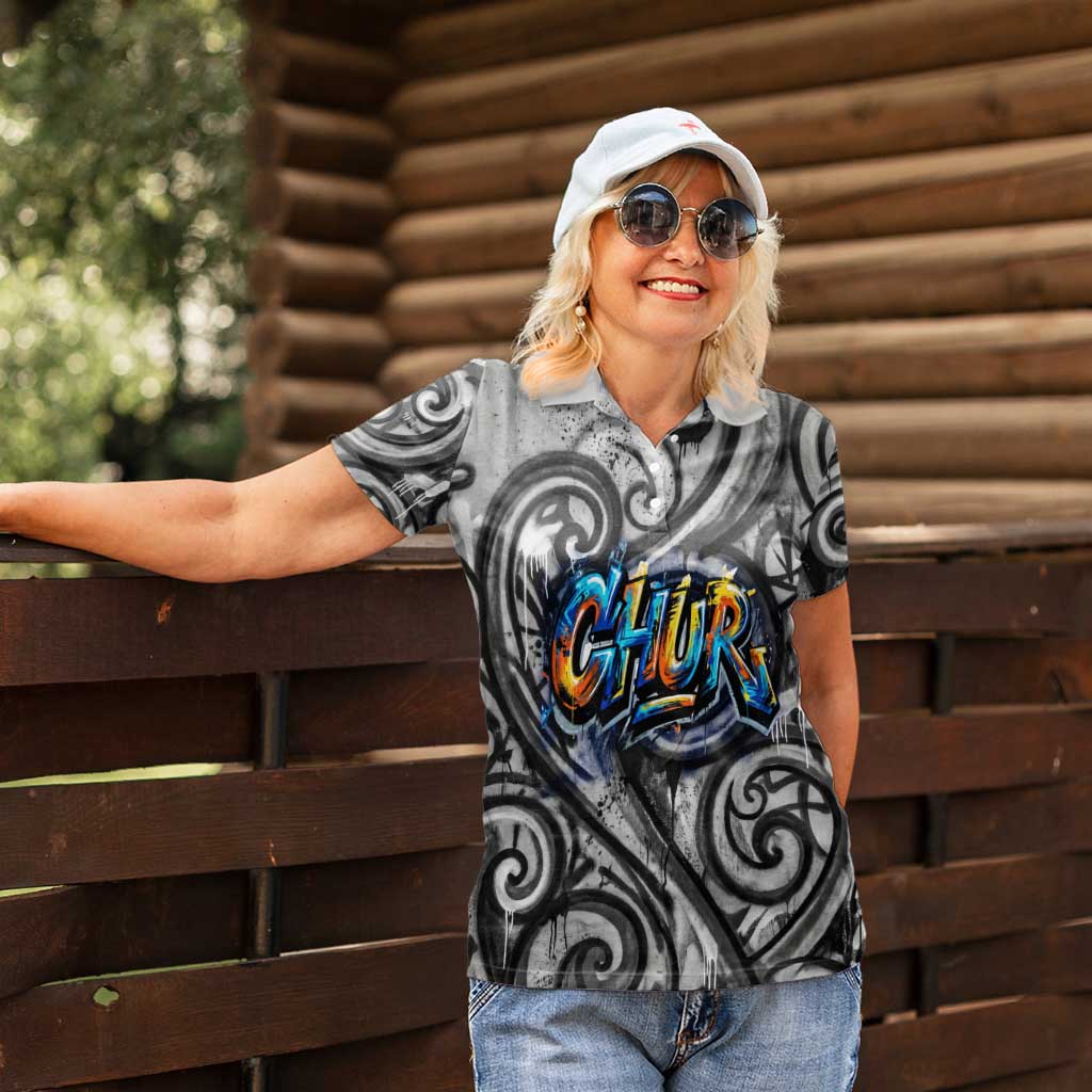 Chur Bro Shaka Sign Women Polo Shirt New Zealand Koru Colorful Graffiti Splash TS04 - Polynesian Pride