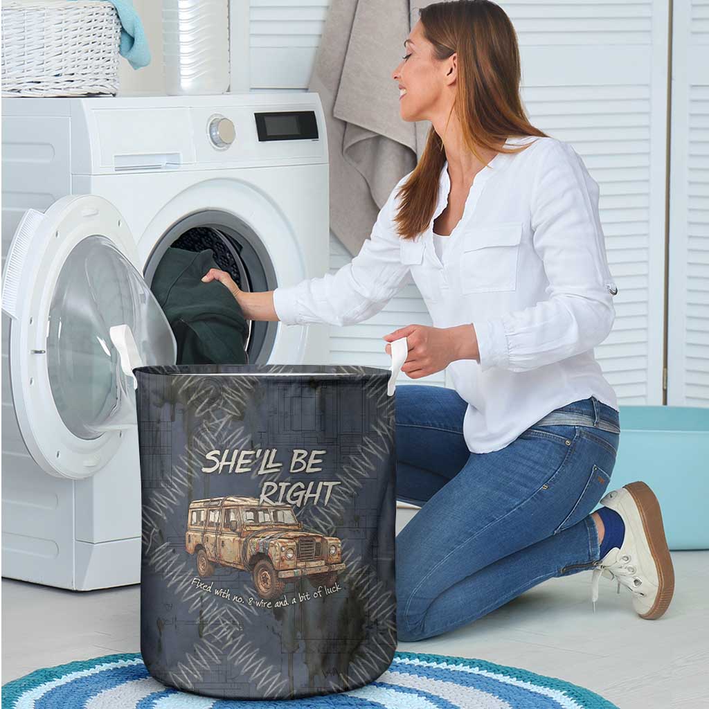 New Zealand She’ll Be Right Laundry Basket NZ Slang No. 8 Wire Map Pattern TS04 - Polynesian Pride