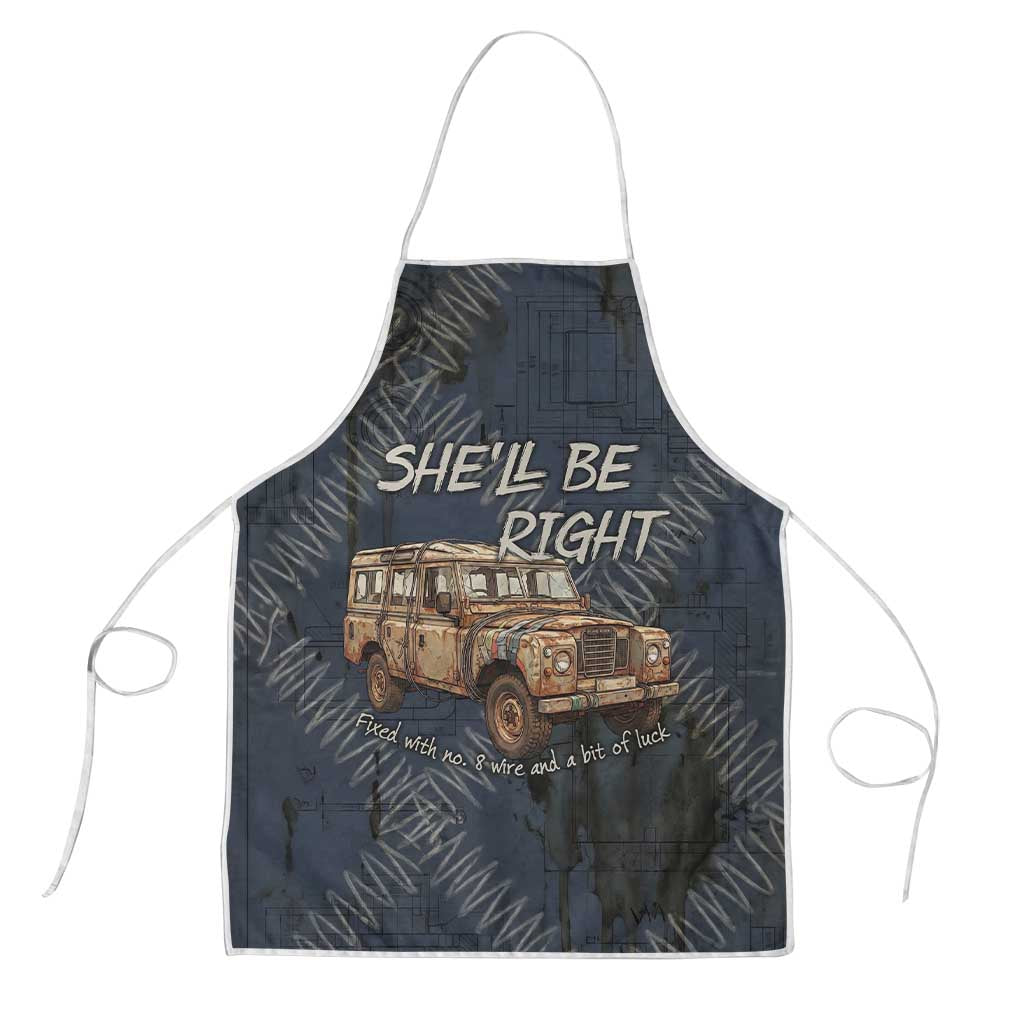 New Zealand She’ll Be Right Apron NZ Slang No. 8 Wire Map Pattern