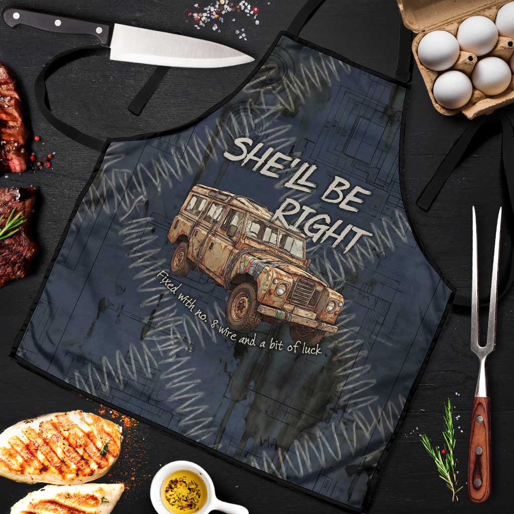 New Zealand She’ll Be Right Apron NZ Slang No. 8 Wire Map Pattern