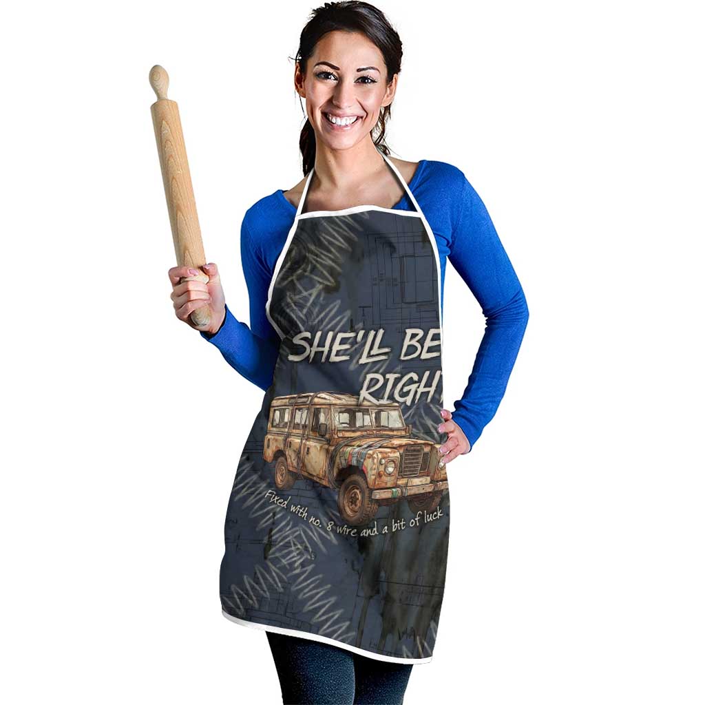 New Zealand She’ll Be Right Apron NZ Slang No. 8 Wire Map Pattern