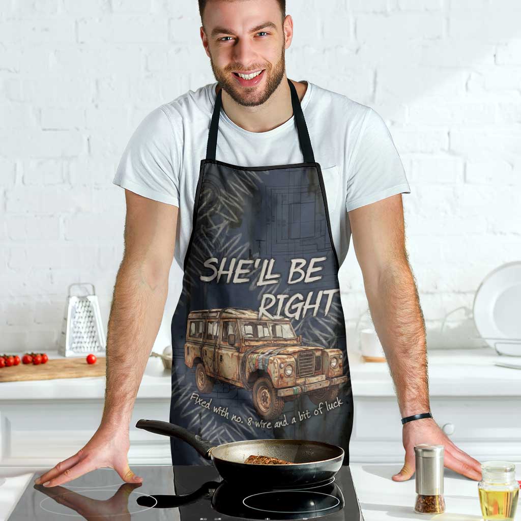 New Zealand She’ll Be Right Apron NZ Slang No. 8 Wire Map Pattern
