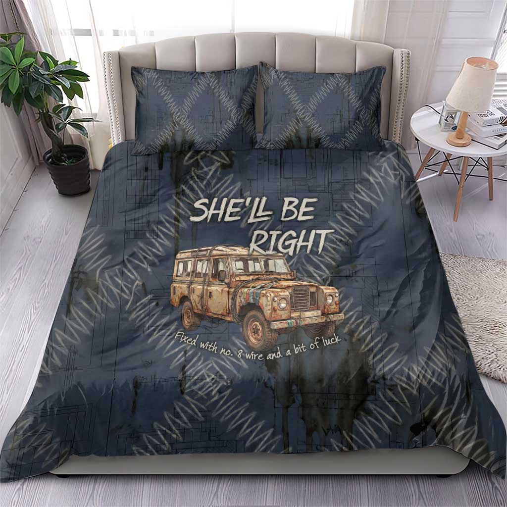 New Zealand She’ll Be Right Bedding Set NZ Slang No. 8 Wire Map Pattern