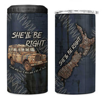 New Zealand She’ll Be Right 4 in 1 Can Cooler Tumbler NZ Slang No. 8 Wire Map Pattern