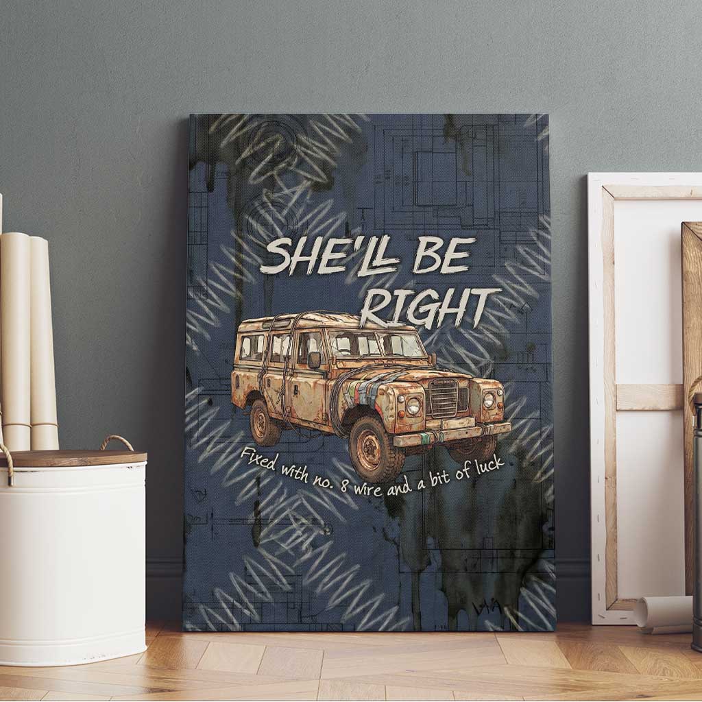 New Zealand She’ll Be Right Canvas Wall Art NZ Slang No. 8 Wire Map Pattern