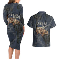 New Zealand She’ll Be Right Couples Matching Long Sleeve Bodycon Dress and Hawaiian Shirt NZ Slang No. 8 Wire Map Pattern TS04 - Polynesian Pride