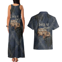New Zealand She’ll Be Right Couples Matching Tank Maxi Dress and Hawaiian Shirt NZ Slang No. 8 Wire Map Pattern
