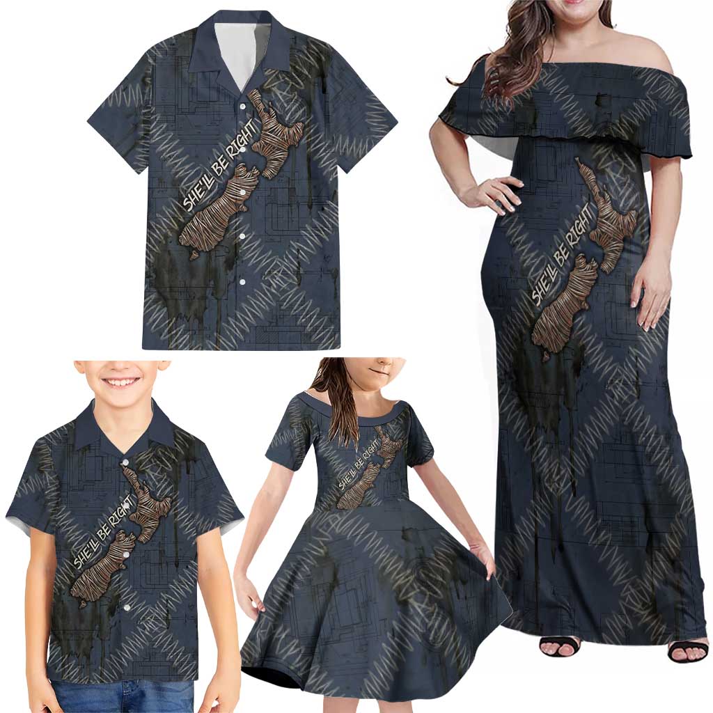 New Zealand She’ll Be Right Family Matching Off Shoulder Maxi Dress and Hawaiian Shirt NZ Slang No. 8 Wire Map Pattern TS04 - Polynesian Pride